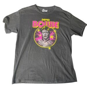 David Bowie Graphic T Shirt Women's Medium Gray Cotton Rock Music Tee